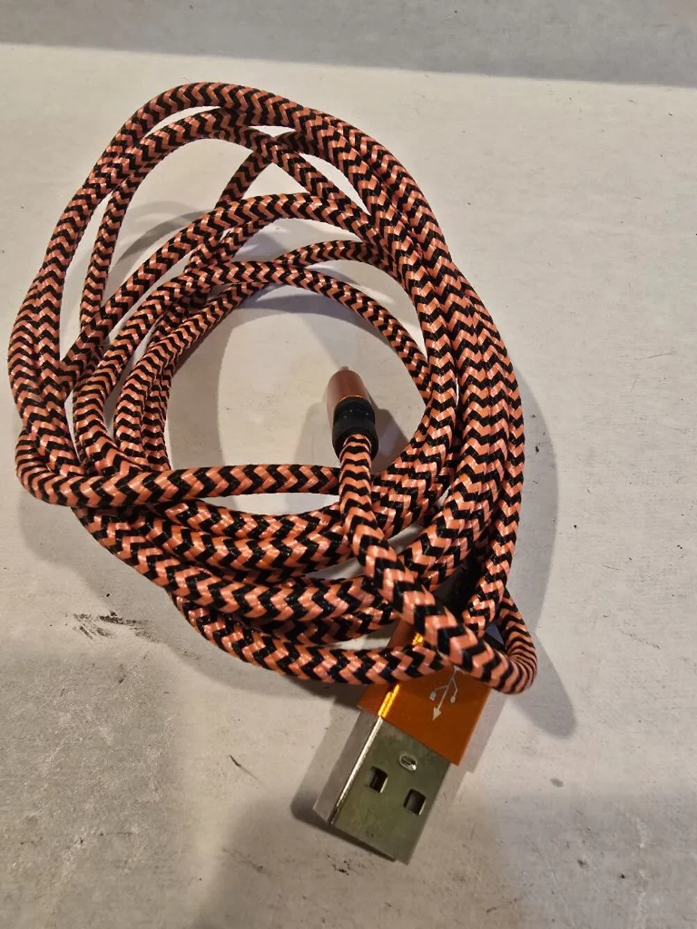 Braided Micro-USB Cable High-speed Charger Cord Orange and Black